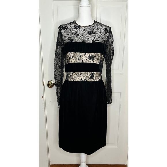 Vintage Victor Costa Black Velvet and Lace Dress - Picture 1 of 7